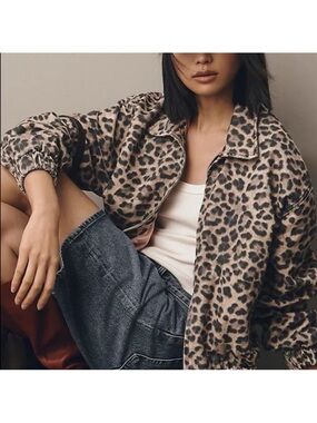 Pilcro Leopard-Print Bomber Jacket in Beige and Black